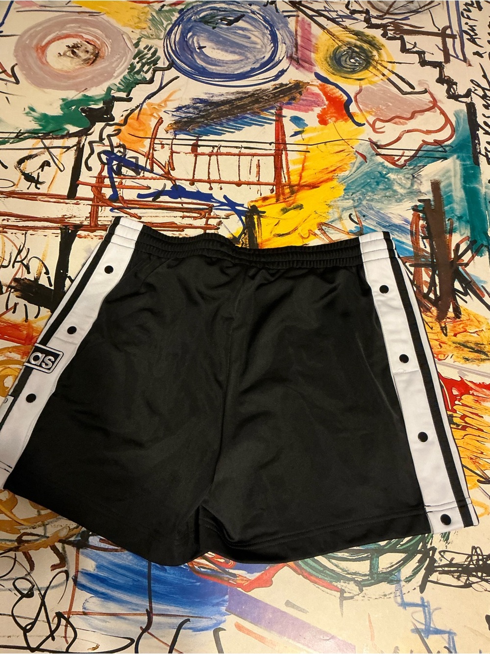 adidas Black Athletic Shorts with White Snap-Strip Sides